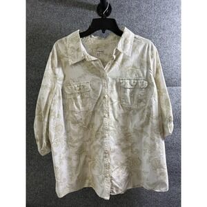 Croft & Barrow Women Floral Long Roll Tab Sleeve Button-Up Shirt Size 2X. N41